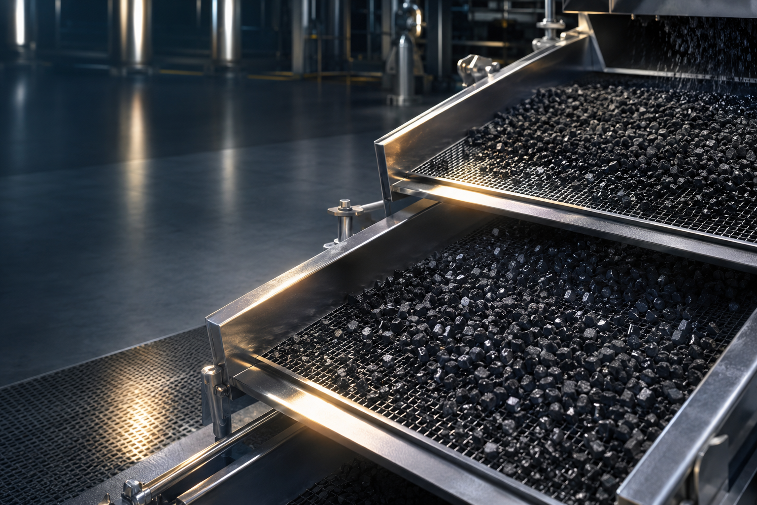 Activated carbon screening process